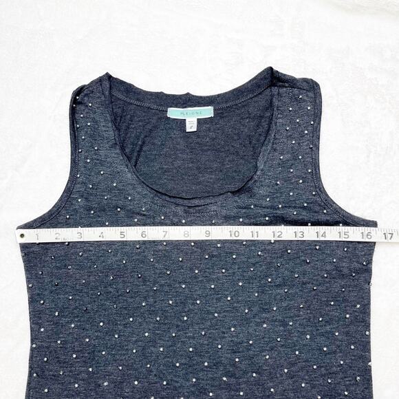 PLEIONE Charcoal Gray Scoop Neck Embellished Silver Beaded Tank Top Small - Picture 4 of 6
